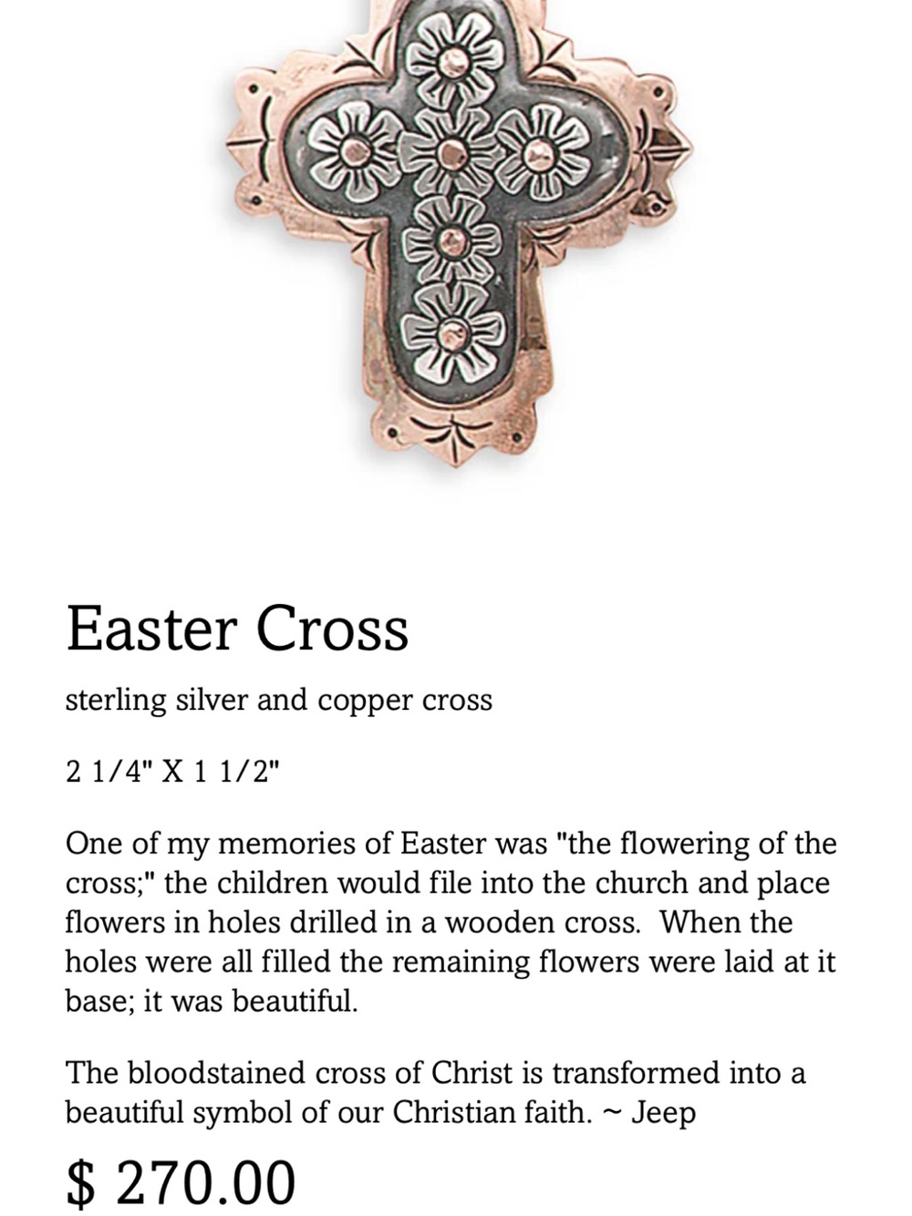 Sterling Silver and Copper Floral Cross Necklace Pendant - Copper and Silver